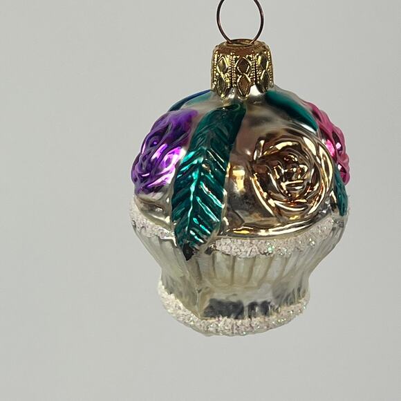 Vtg Mercury Glass Christmas Ornament Roses Basket West Germany Mouth Blown - Picture 4 of 8